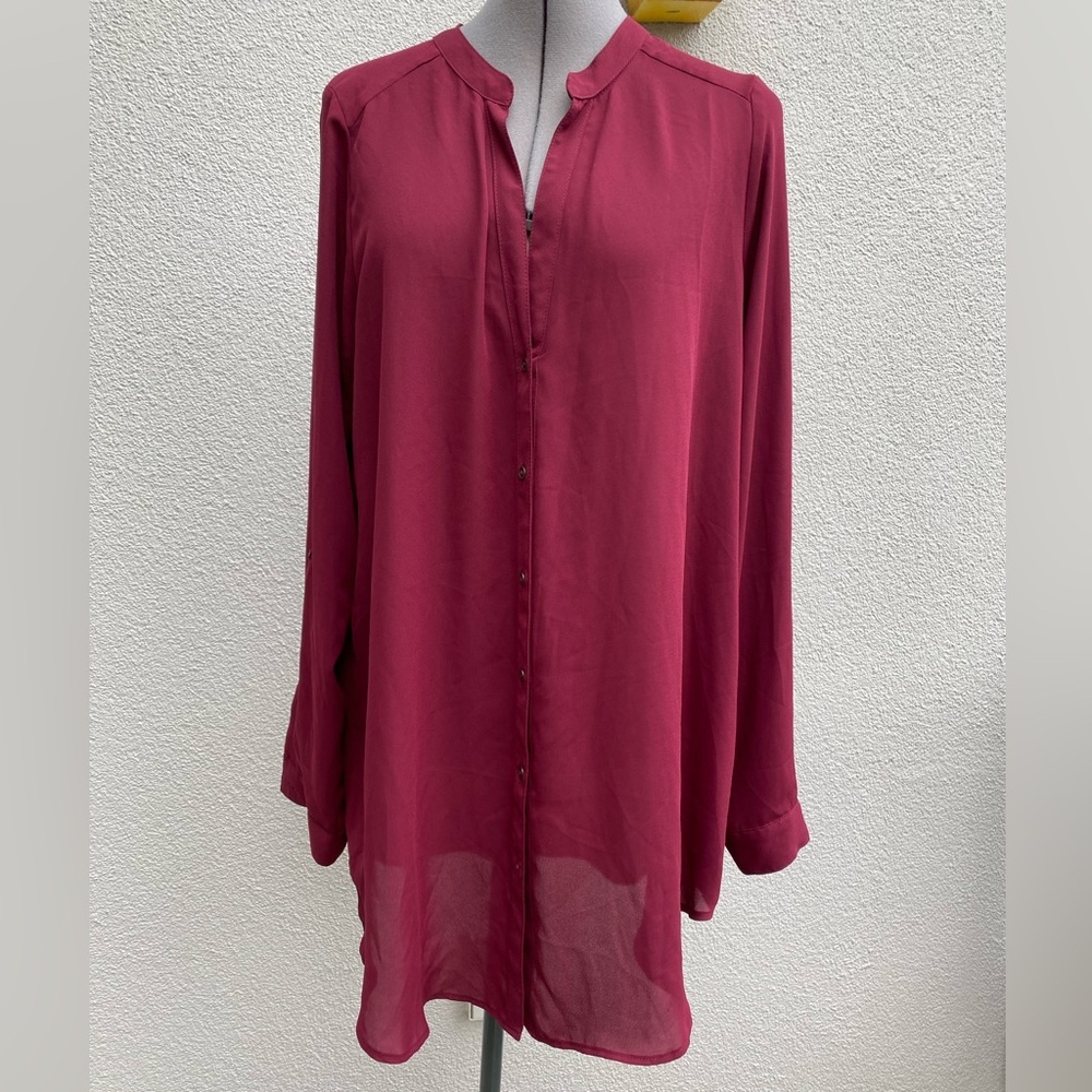 Sheer Plus Size Forever 21 Collared  Button Down Long Sleeved Blouse 1X